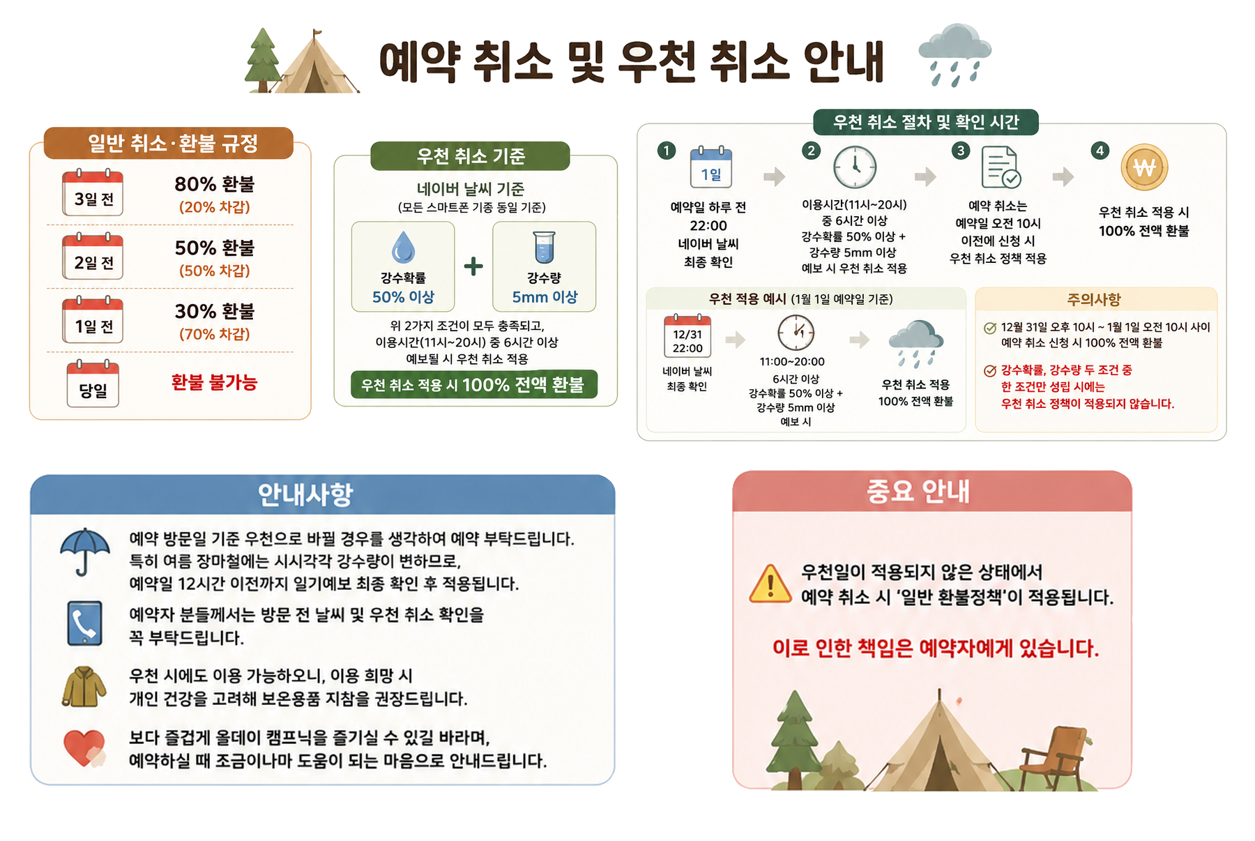 예약취소 및 우천취소 안내