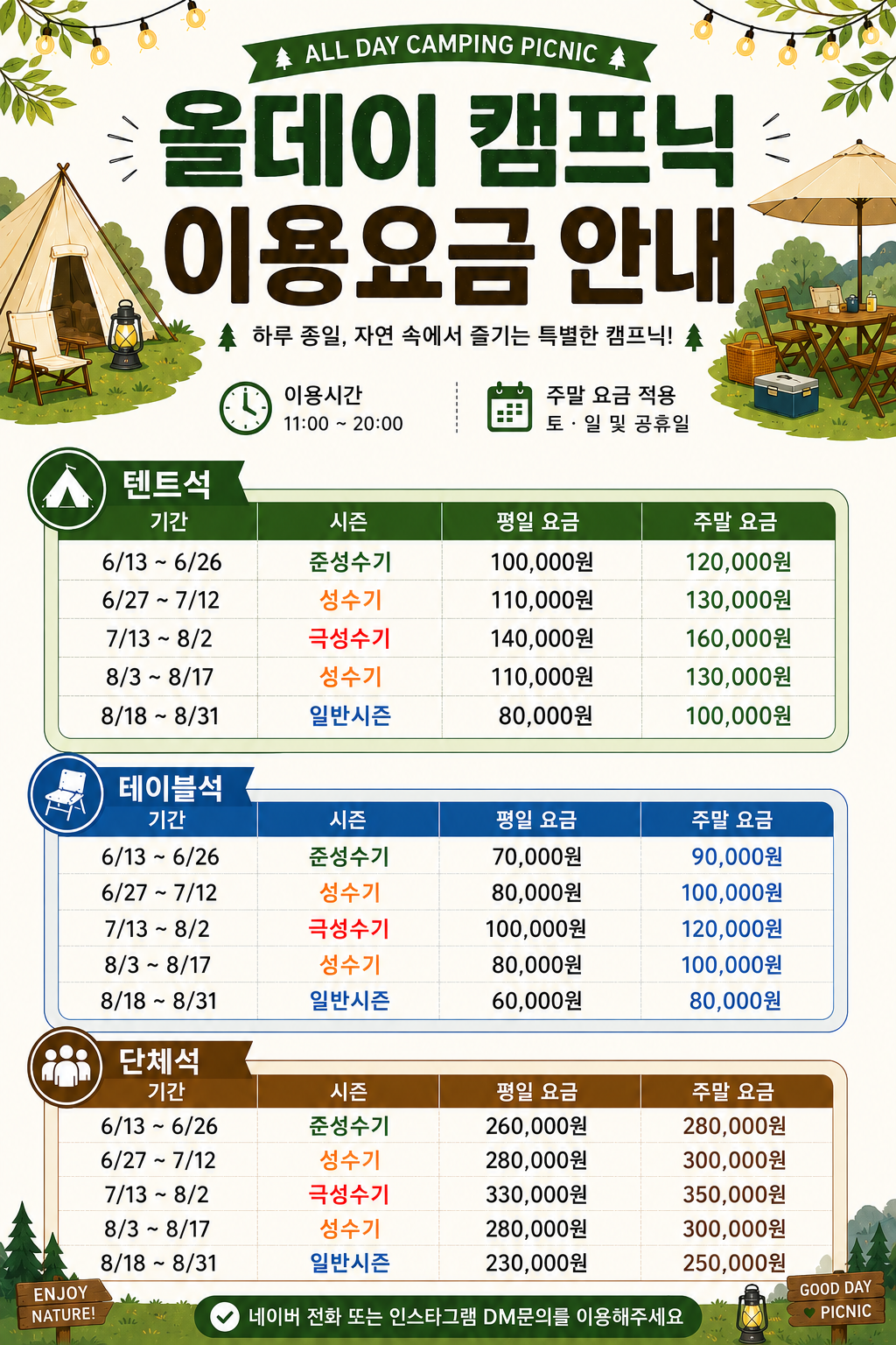 시즌별 이용 요금표